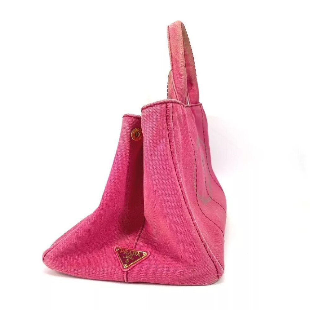 PRADA Canapa logo M Bag Hand Bag Tote Bag Canvas pink - Picture 4 of 16